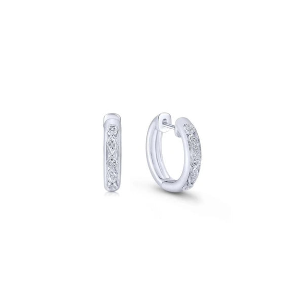 925 Sterling Silver 10mm Pave Diamond Huggie Earrings