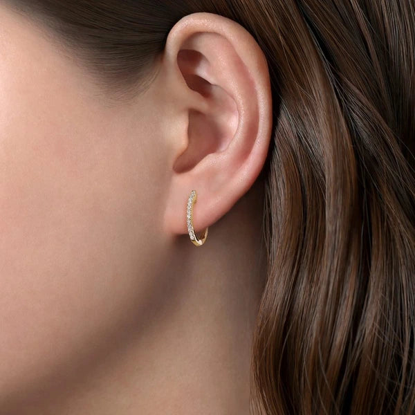 14K Yellow Gold Classic 15mm Pavé Diamond Huggies