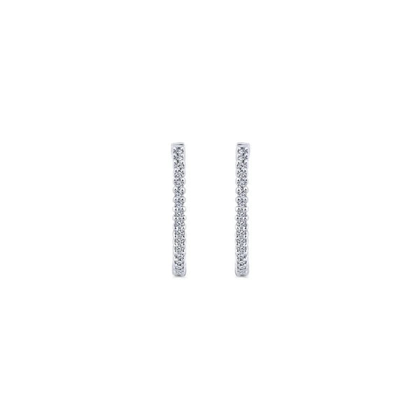 14K White Gold Prong Set Black Rhodiumed 25mm Round Inside Out Diamond Hoop Earrings