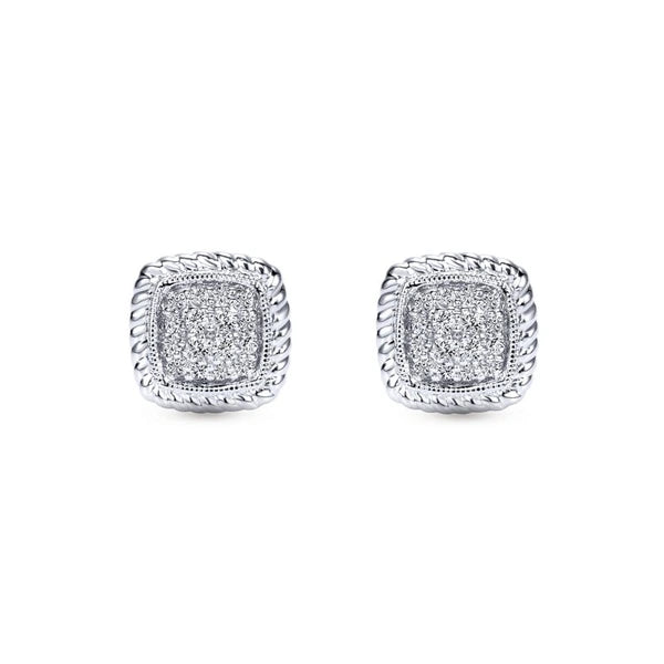 14k White Gold Twisted Cluster Diamond Stud Earrings