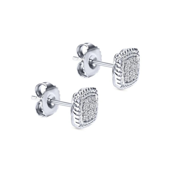 14k White Gold Twisted Cluster Diamond Stud Earrings
