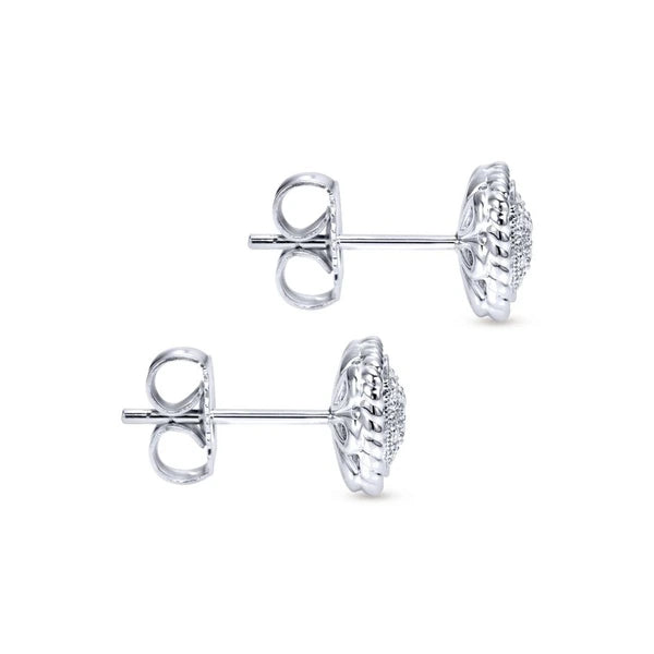 14k White Gold Twisted Cluster Diamond Stud Earrings