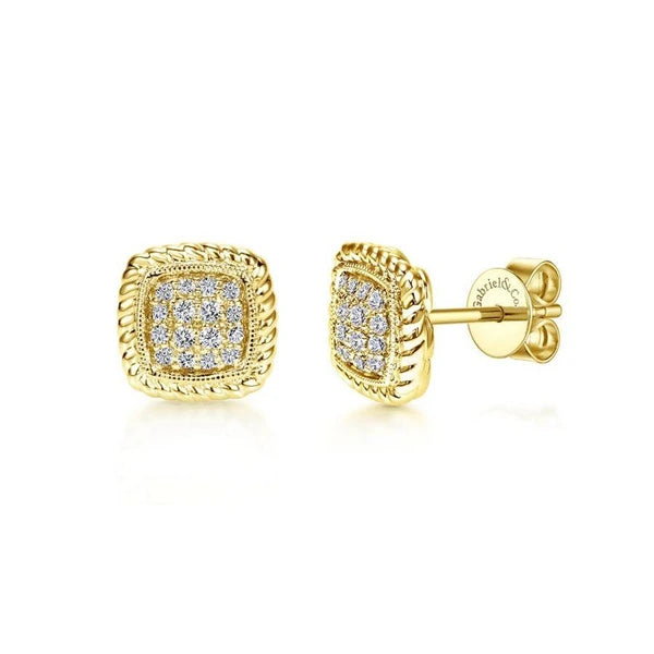 14K Yellow Gold Twisted Cluster Diamond Stud Earrings