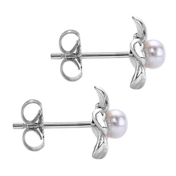 925 Sterling Silver Floral Dainty Cultured Pearl Stud Earrings