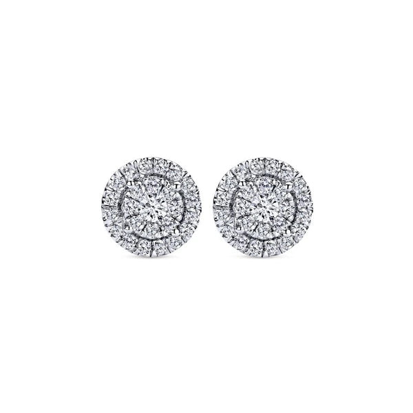 14k White Gold Double Diamond Halo Stud Earrings