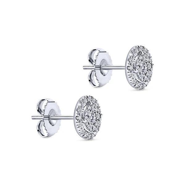 14k White Gold Double Diamond Halo Stud Earrings