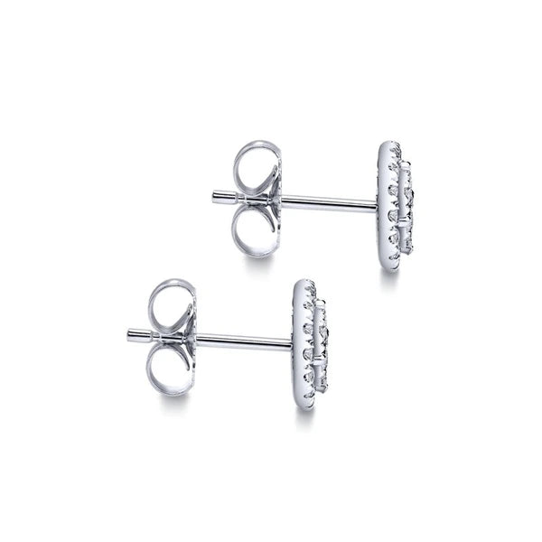 14k White Gold Double Diamond Halo Stud Earrings