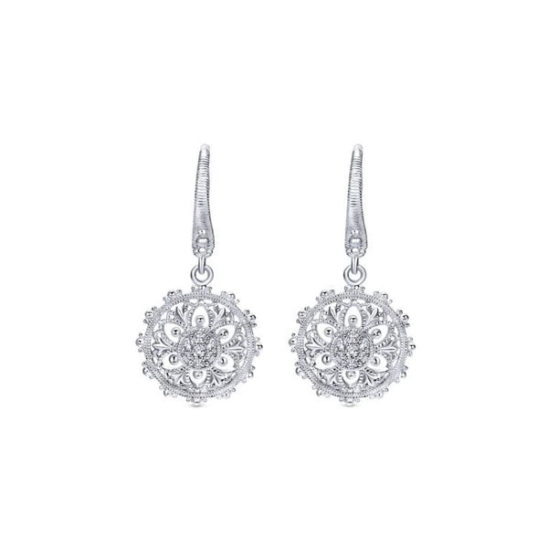 925 Sterling Silver White Sapphire Vintage Inspired Floral Drop Earrings