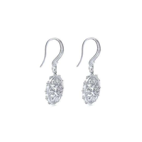 925 Sterling Silver White Sapphire Vintage Inspired Floral Drop Earrings