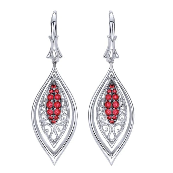 925 Sterling Silver Vintage Inspired Marquise Ruby Drop Earrings