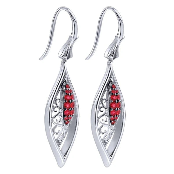 925 Sterling Silver Vintage Inspired Marquise Ruby Drop Earrings