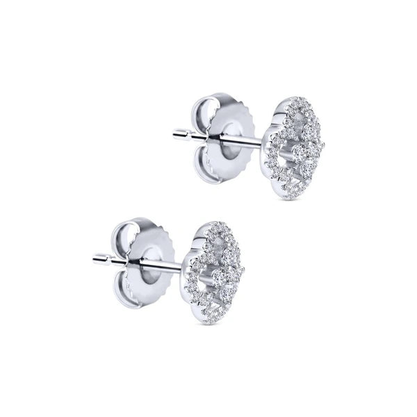 14K White Gold Clover Cutout Diamond Stud Earrings