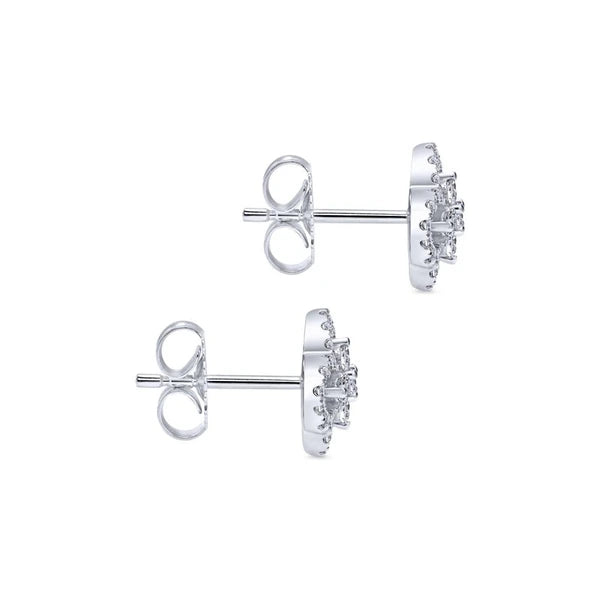 14K White Gold Clover Cutout Diamond Stud Earrings