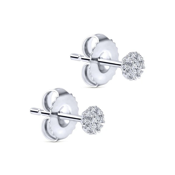 14K White Gold Floral Round Diamond Stud Earrings