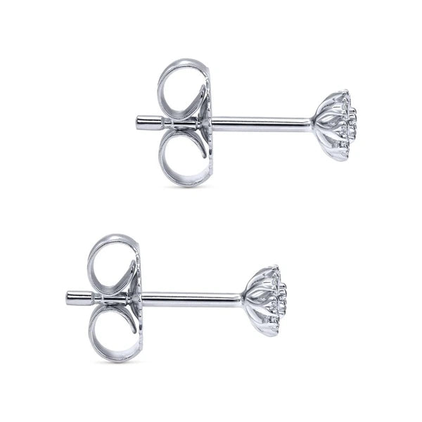 14K White Gold Floral Round Diamond Stud Earrings