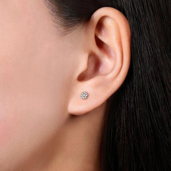 14K White Gold Floral Round Diamond Stud Earrings