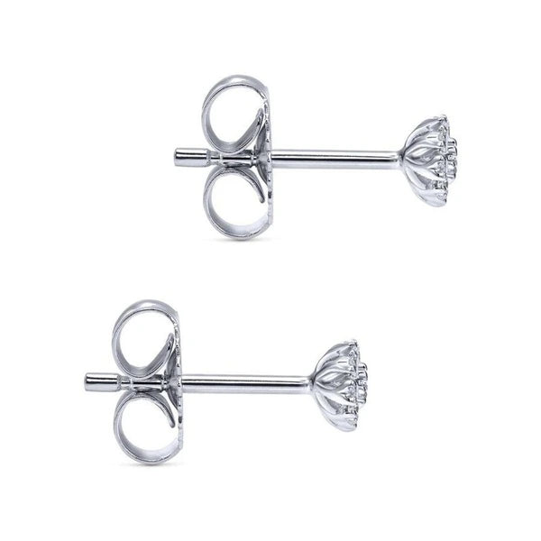14K White Gold Floral Round Diamond Stud Earrings