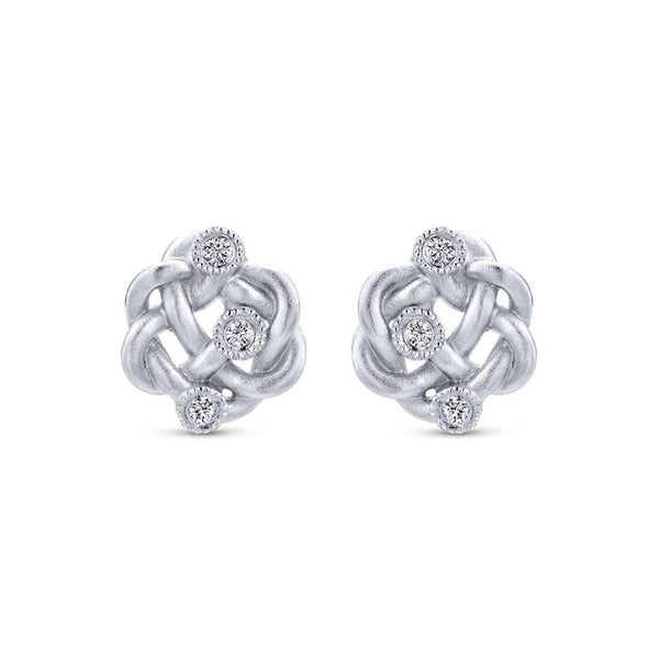 925 Sterling Silver Twisted Knot Diamond Stud Earrings