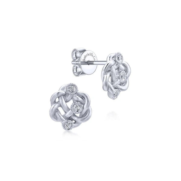 925 Sterling Silver Twisted Knot Diamond Stud Earrings