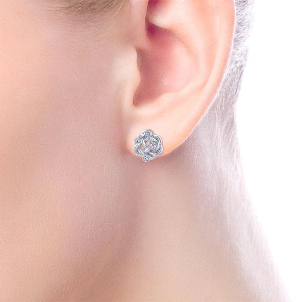 925 Sterling Silver Twisted Knot Diamond Stud Earrings