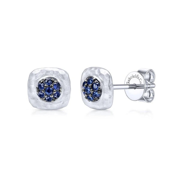925 Sterling Silver Cushion Cut Sapphire Cluster Stud Earrings