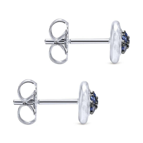 925 Sterling Silver Cushion Cut Sapphire Cluster Stud Earrings