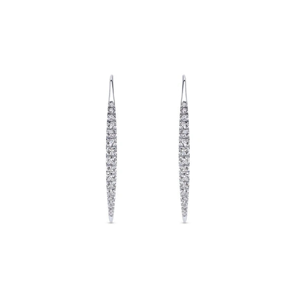 14K White Gold Slim Tapered Diamond Drop Earrings
