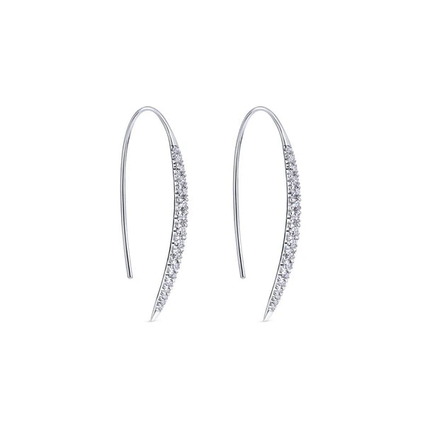 14K White Gold Slim Tapered Diamond Drop Earrings