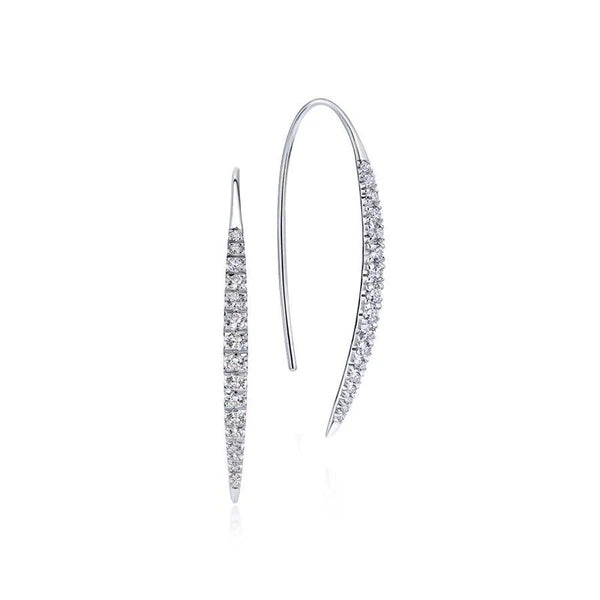 14K White Gold Slim Tapered Diamond Drop Earrings