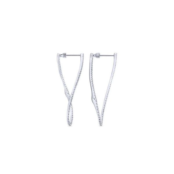 14k White Gold 45mm Intricate Pear Shaped Diamond Hoop Earrings