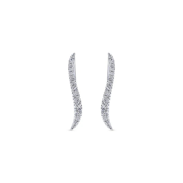 14K White Gold Curving Tapered Diamond Ear Climber Earrings