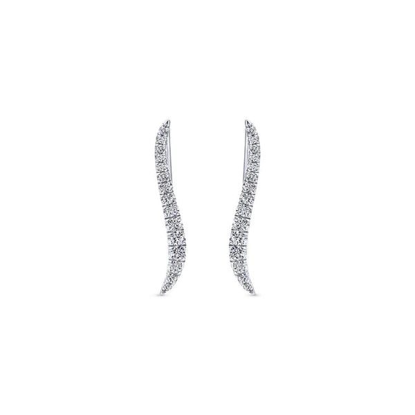 14K White Gold Curving Tapered Diamond Ear Climber Earrings