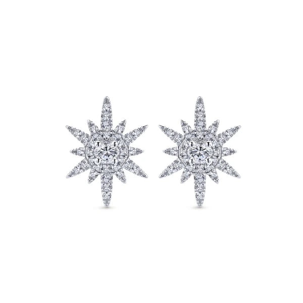 14K White Gold Elongated Diamond Starburst Earrings
