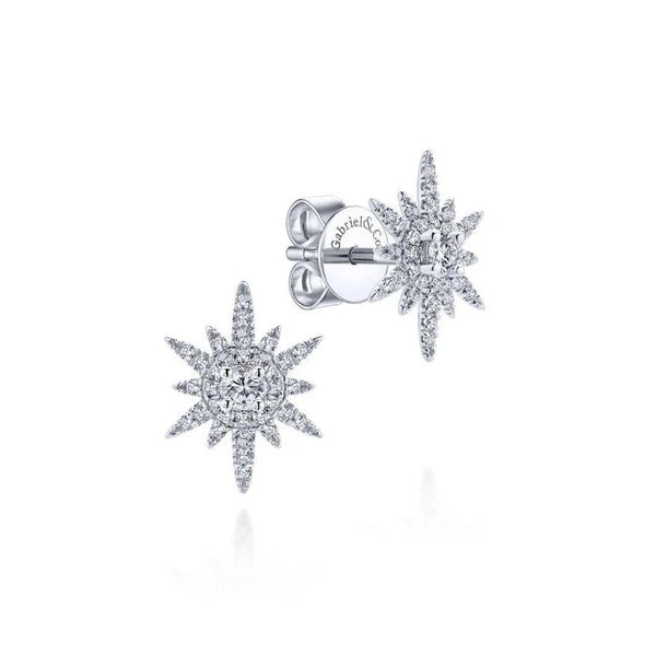 14K White Gold Elongated Diamond Starburst Earrings