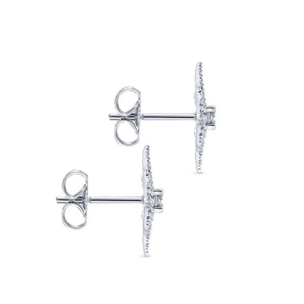 14K White Gold Elongated Diamond Starburst Earrings