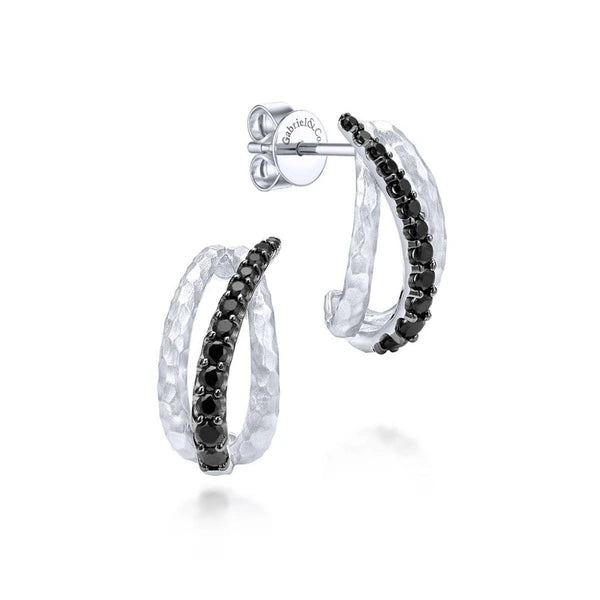 925 Sterling Silver Black Spinel Curved Drop Earrings