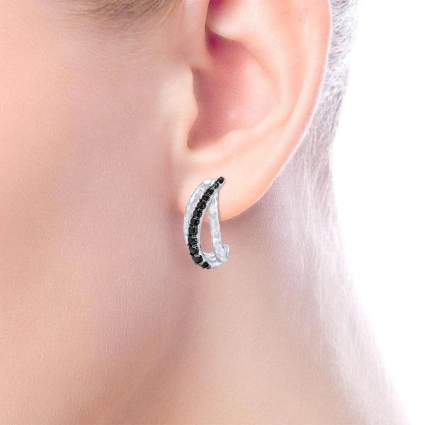 925 Sterling Silver Black Spinel Curved Drop Earrings