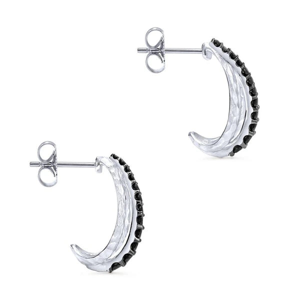 925 Sterling Silver Black Spinel Curved Drop Earrings