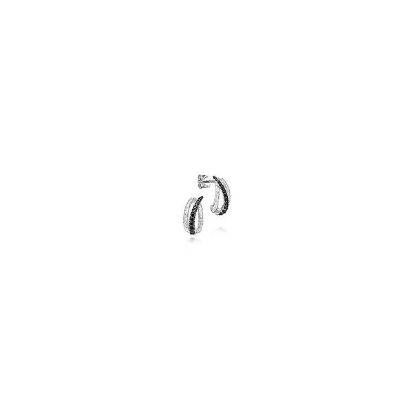 925 Sterling Silver Black Spinel Curved Drop Earrings