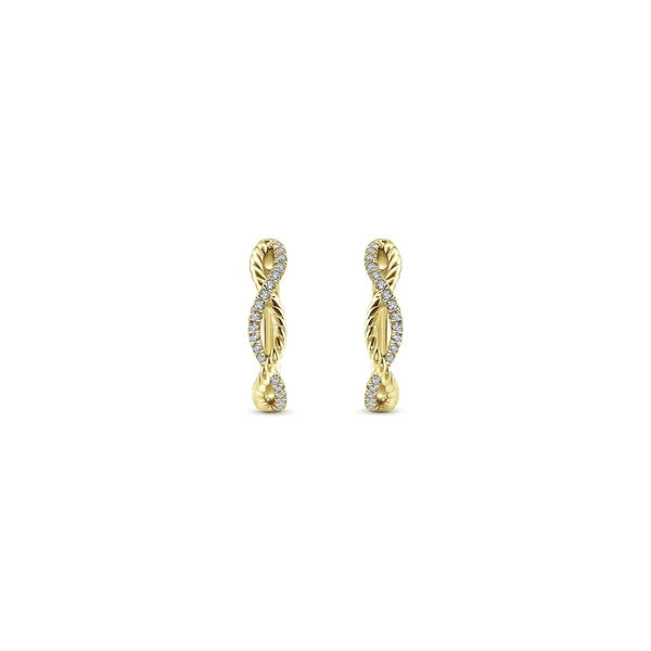 14K Yellow Gold 15mm Twisted Rope and Diamond Huggies