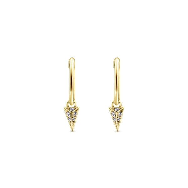14K Yellow Gold Pave 10mm Diamond Spike Drop Earrings