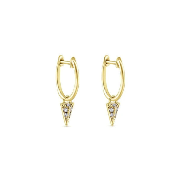 14K Yellow Gold Pave 10mm Diamond Spike Drop Earrings