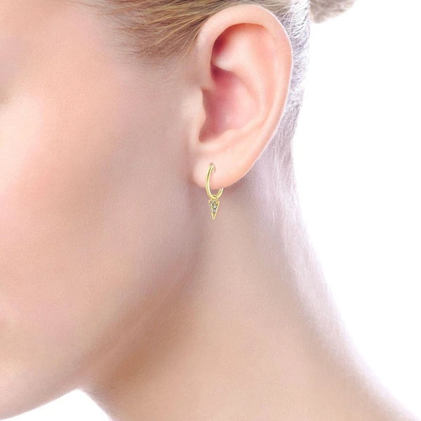 14K Yellow Gold Pave 10mm Diamond Spike Drop Earrings