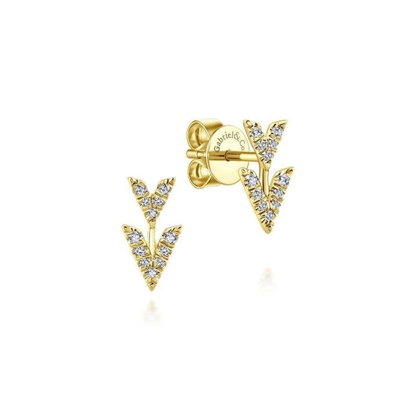 14K Yellow Gold Double Chevron Diamond Stud Earrings