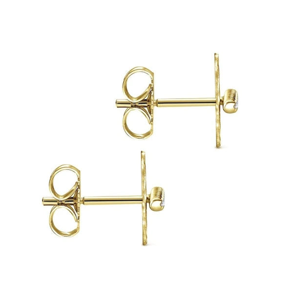 14k Yellow Gold Diamond Pave and Hammered Stud Earrings