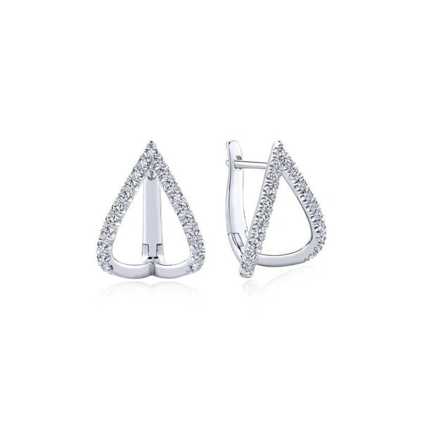 14k White Gold 15mm Inverted V Diamond Huggies
