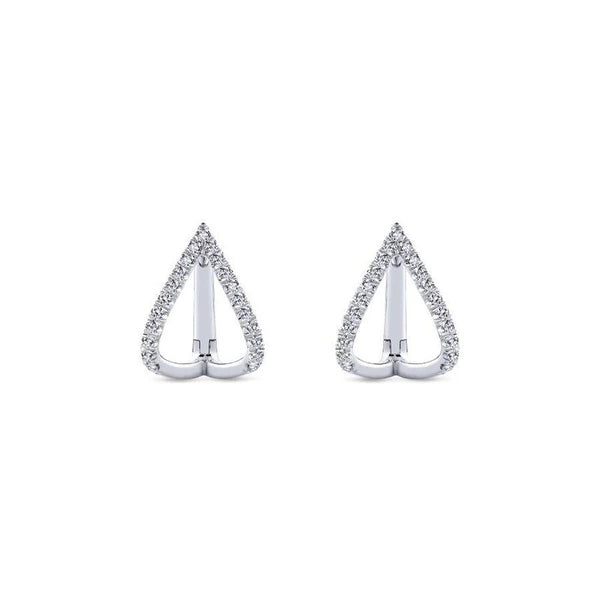 14k White Gold 15mm Inverted V Diamond Huggies
