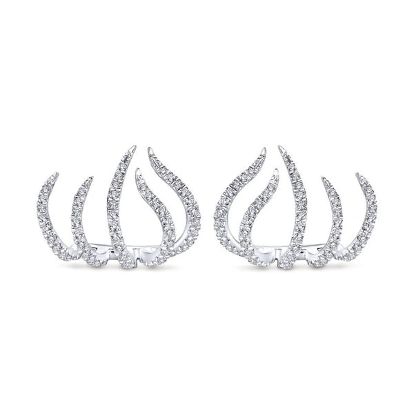14k White Gold Diamond Tendril Stud Earrings
