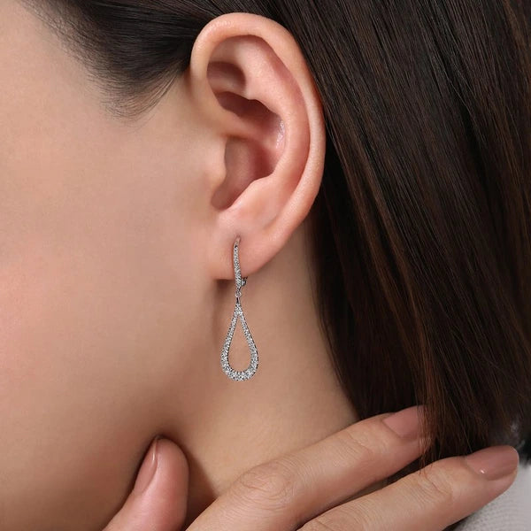 14K White Gold Contoured Pear Shaped Diamond Drop Earrings