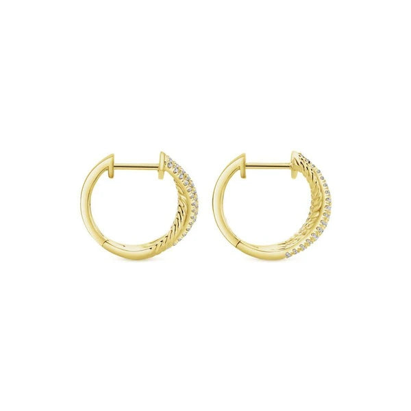14K Yellow Gold Twisted 10mm Diamond Huggie Earrings